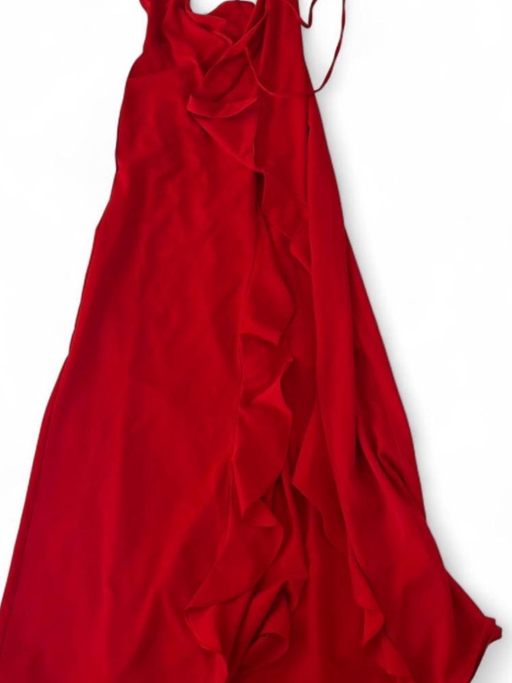 Red Wrap Ruffle Halter Maxi Dress - Picture 4 of 4
